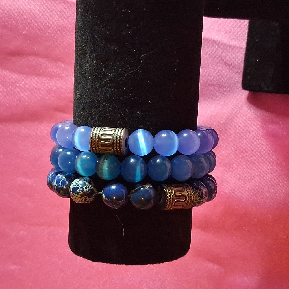 8 Blue Tone Gemstone Braclets - image 3